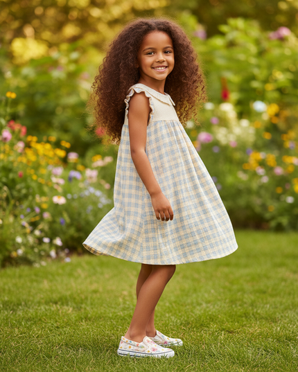 Musselin Kleid Mädchen Italien - Spitzenkragen Beige - Ansicht 3