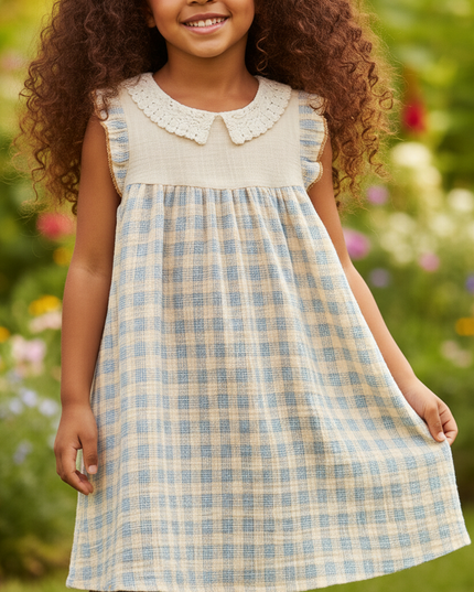 Musselin Kleid Mädchen Italien - Spitzenkragen Beige - Ansicht 4