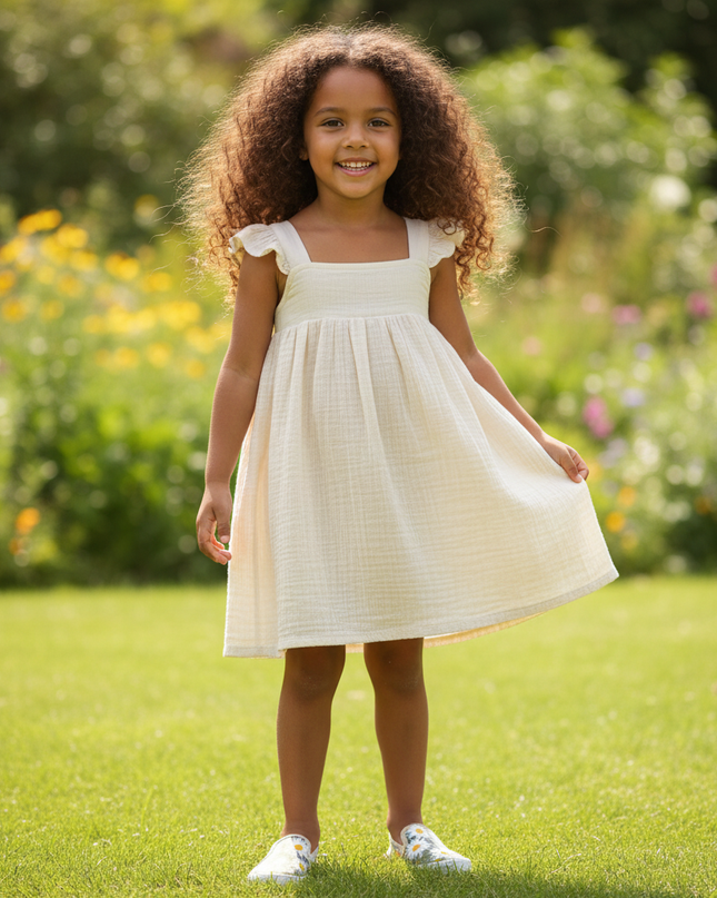 Musselin Kleid Mädchen Ivory - Blumenprint Halter - Ansicht 1
