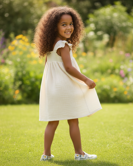 Musselin Kleid Mädchen Ivory - Blumenprint Halter - Ansicht 2