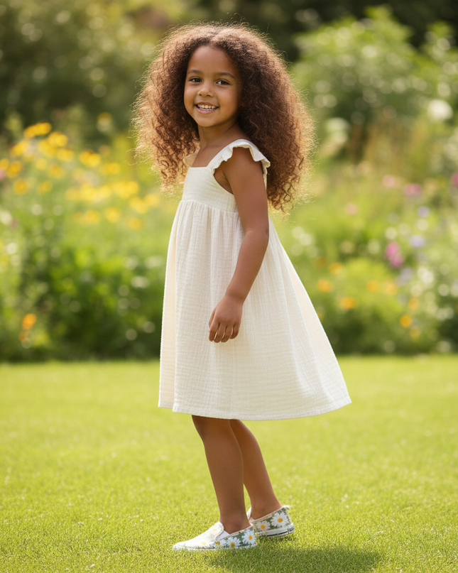Musselin Kleid Mädchen Ivory - Blumenprint Halter - Ansicht 3