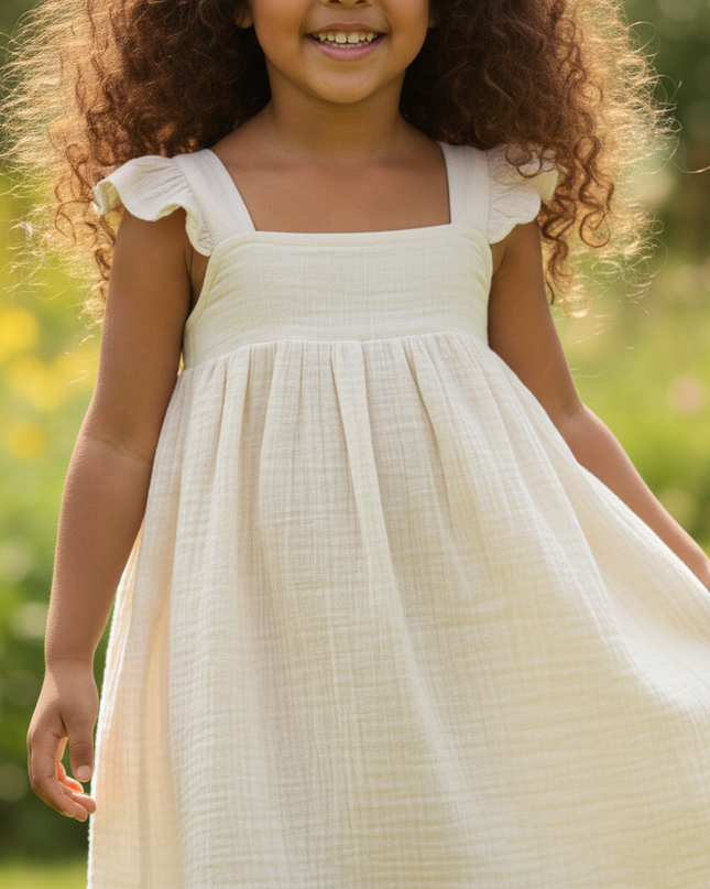 Musselin Kleid Mädchen Ivory - Blumenprint Halter - Ansicht 4