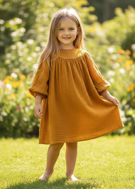 Musselin Kleid Mädchen Kurz - Braun Französisch - Ansicht 1