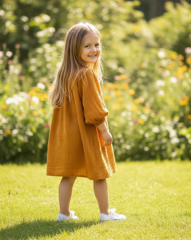 Musselin Kleid Mädchen Kurz - Braun Französisch - Ansicht 2