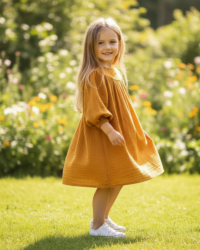 Musselin Kleid Mädchen Kurz - Braun Französisch - Ansicht 3