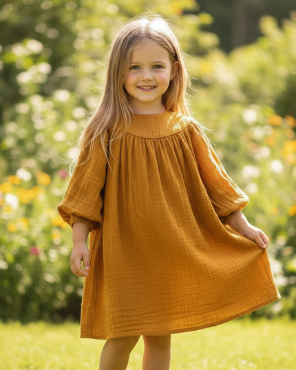Musselin Kleid Mädchen Kurz - Braun Französisch - Ansicht 4