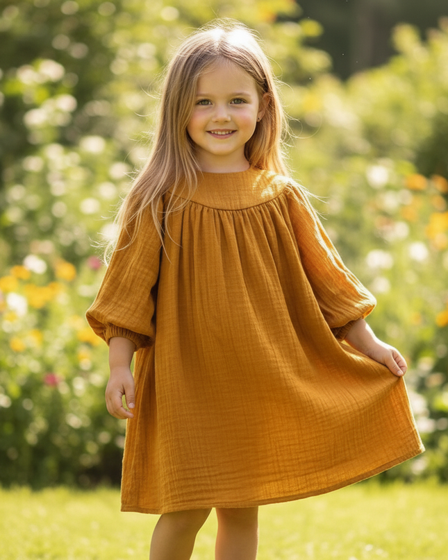 Musselin Kleid Mädchen Kurz - Braun Französisch - Ansicht 4