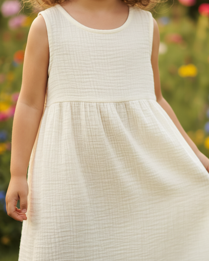 Musselin Kleid Maedchen Kurzarm - Creme Baumwolle - Ansicht 4