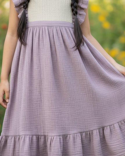 Musselin Kleid Maedchen Lang - Lila Patchwork - Ansicht 4