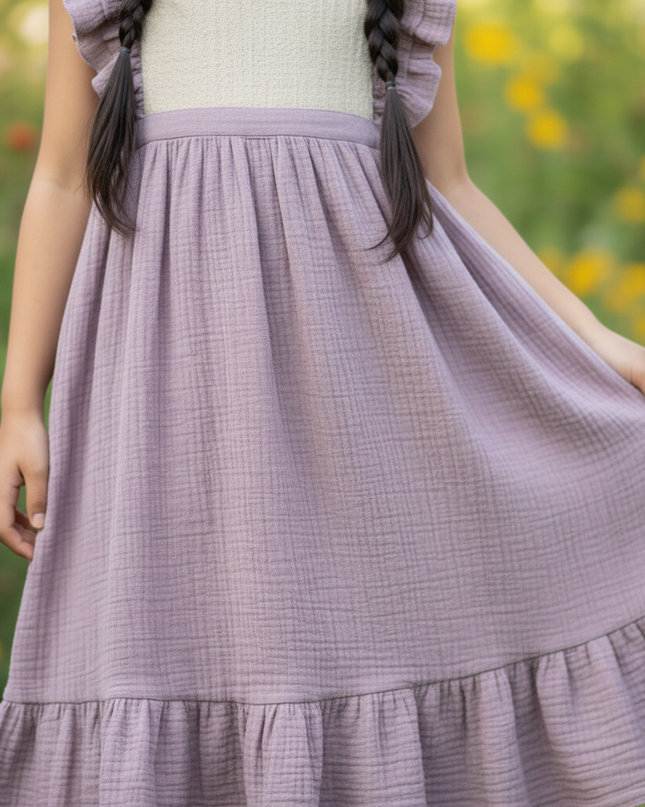 Musselin Kleid Maedchen Lang - Lila Patchwork - Ansicht 4