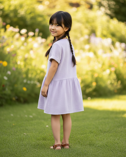 Musselin Kleid Maedchen Lavendel - Knopfkleid 90-130 - Ansicht 2