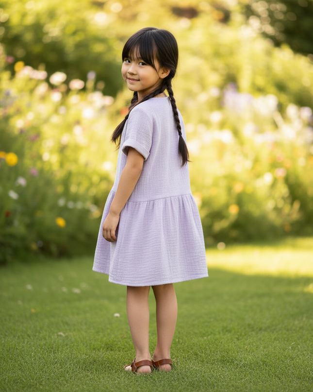 Musselin Kleid Maedchen Lavendel - Knopfkleid 90-130 - Ansicht 2