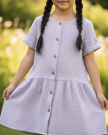 Musselin Kleid Maedchen Lavendel - Knopfkleid 90-130 - Ansicht 4