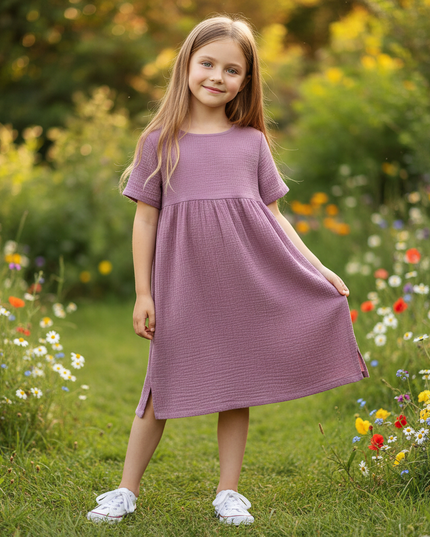 Musselin Kleid Maedchen Lila - Langes Baumwollkleid - Ansicht 1