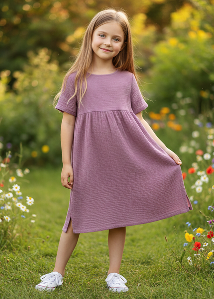 Musselin Kleid Maedchen Lila - Langes Baumwollkleid - Ansicht 1