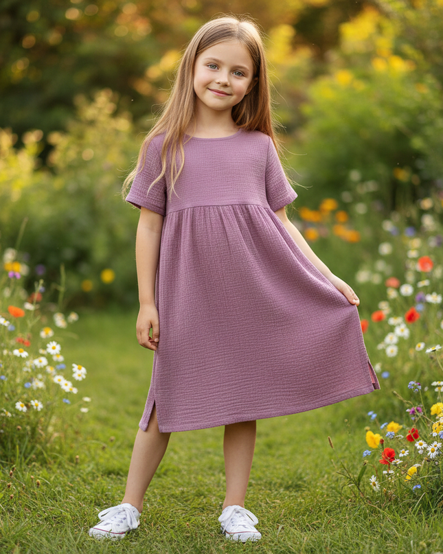 Musselin Kleid Maedchen Lila - Langes Baumwollkleid - Ansicht 1