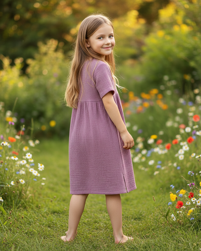 Musselin Kleid Maedchen Lila - Langes Baumwollkleid - Ansicht 2