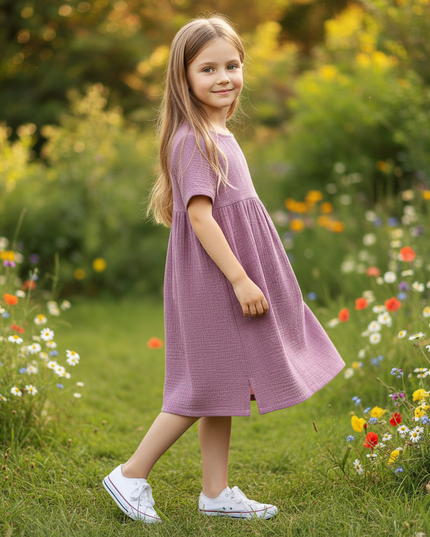 Musselin Kleid Maedchen Lila - Langes Baumwollkleid - Ansicht 3