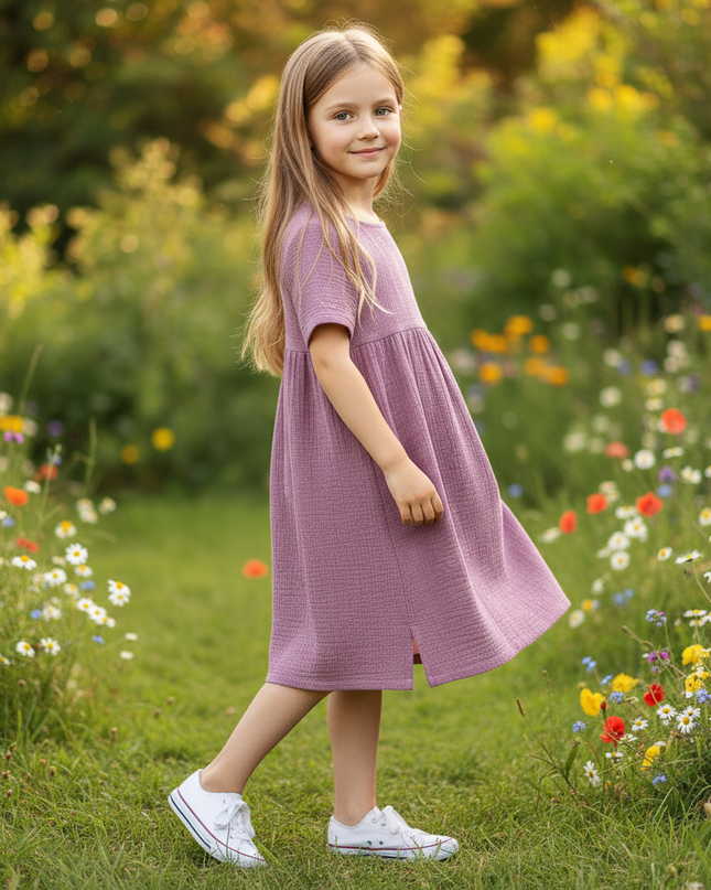 Musselin Kleid Maedchen Lila - Langes Baumwollkleid - Ansicht 3