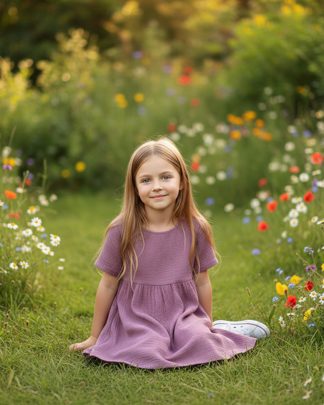 Musselin Kleid Maedchen Lila - Langes Baumwollkleid - Ansicht 5