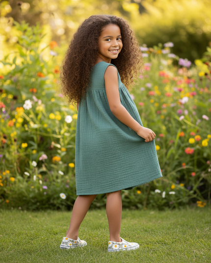 Musselin Kleid Maedchen Mint - Strandkleid 90-130 - Ansicht 2