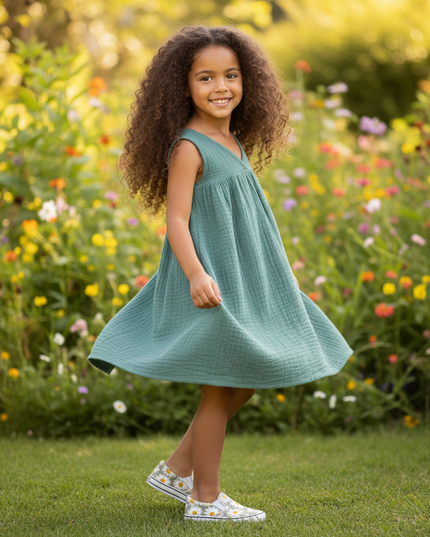 Musselin Kleid Maedchen Mint - Strandkleid 90-130 - Ansicht 3