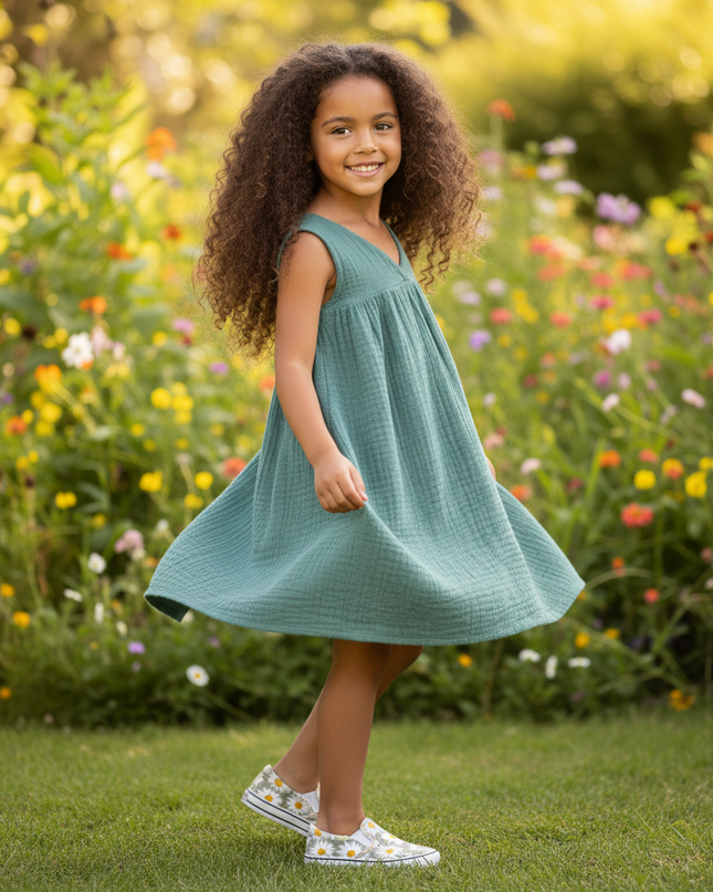 Musselin Kleid Maedchen Mint - Strandkleid 90-130 - Ansicht 3