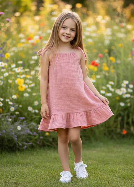 Musselin Kleid Maedchen Mit Perlen - Rosa Sarafan - Ansicht 1