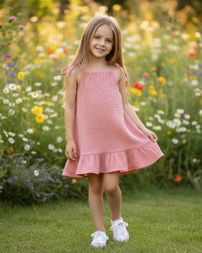 Musselin Kleid Maedchen Mit Perlen - Rosa Sarafan - Ansicht 1