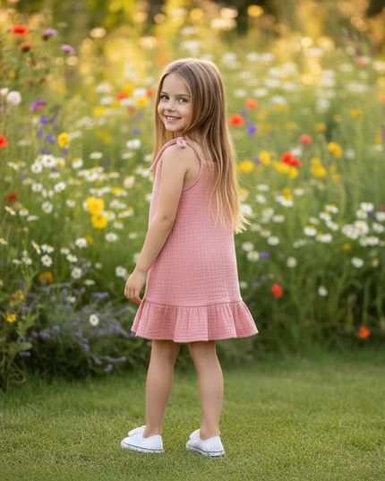 Musselin Kleid Maedchen Mit Perlen - Rosa Sarafan - Ansicht 2