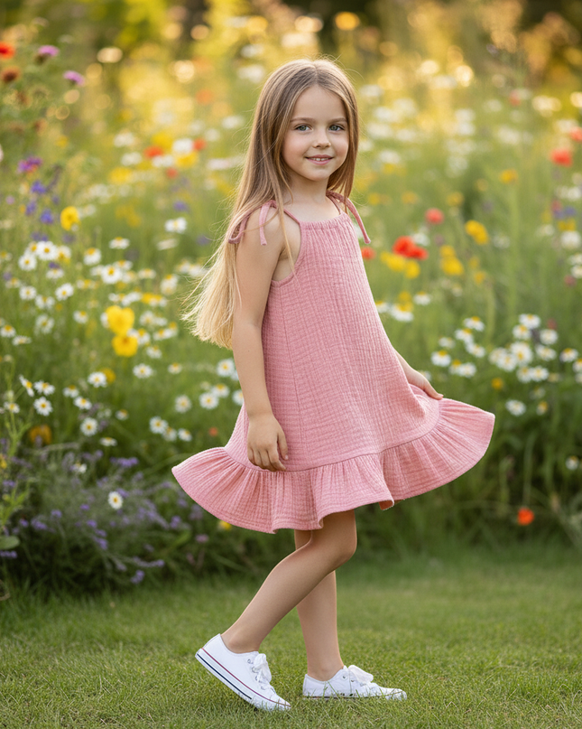 Musselin Kleid Maedchen Mit Perlen - Rosa Sarafan - Ansicht 3
