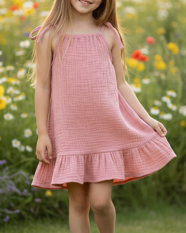 Musselin Kleid Maedchen Mit Perlen - Rosa Sarafan - Ansicht 4