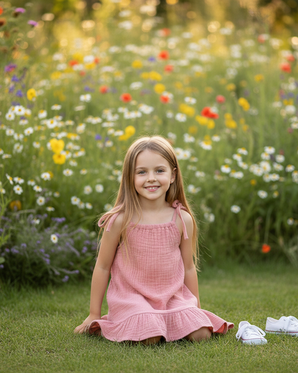 Musselin Kleid Maedchen Mit Perlen - Rosa Sarafan - Ansicht 5