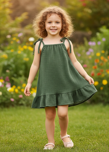 Musselin Kleid Maedchen Olivgruen - Sarafan 73-130 - Ansicht 1