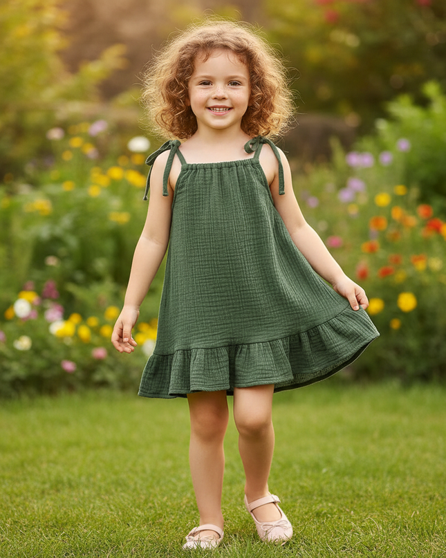 Musselin Kleid Maedchen Olivgruen - Sarafan 73-130 - Ansicht 1
