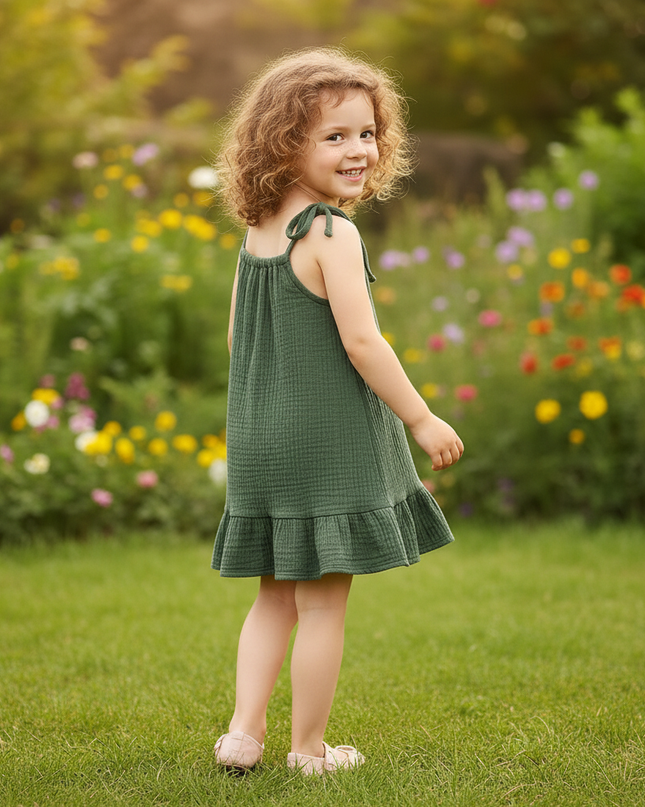 Musselin Kleid Maedchen Olivgruen - Sarafan 73-130 - Ansicht 2