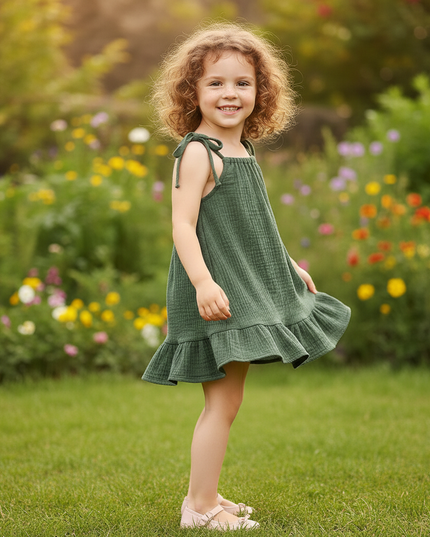 Musselin Kleid Maedchen Olivgruen - Sarafan 73-130 - Ansicht 3