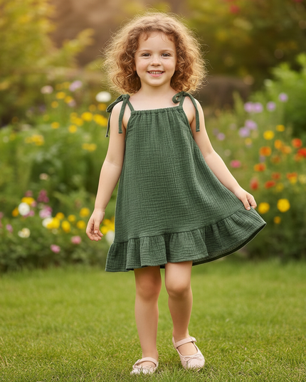 Musselin Kleid Maedchen Olivgruen - Sarafan 73-130 - Ansicht 4