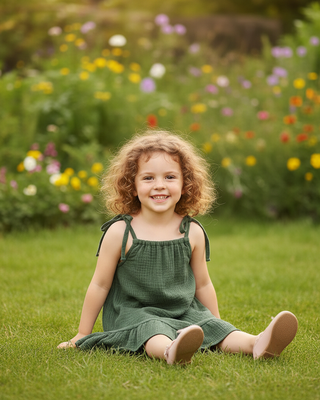 Musselin Kleid Maedchen Olivgruen - Sarafan 73-130 - Ansicht 5