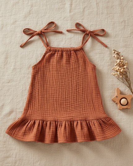 Musselin Kleid Maedchen Orange - Baby Slip Gelb - Ansicht 1
