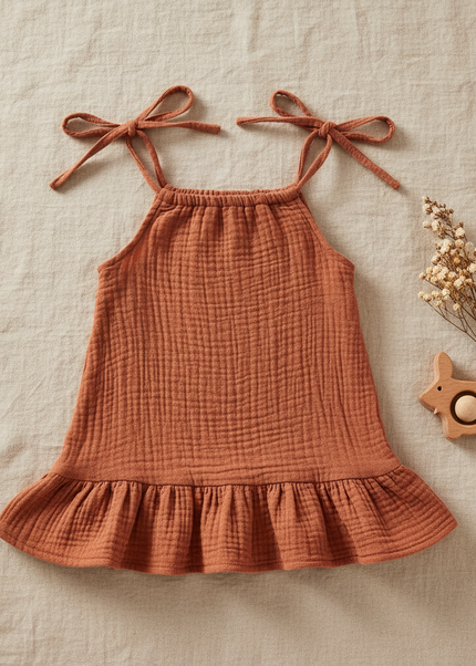 Musselin Kleid Maedchen Orange - Baby Slip Gelb - Ansicht 1