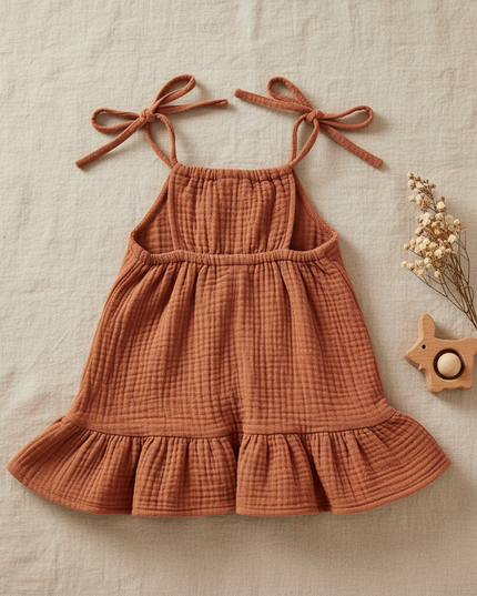 Musselin Kleid Maedchen Orange - Baby Slip Gelb - Ansicht 4