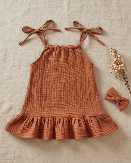 Musselin Kleid Maedchen Orange - Baby Slip Gelb - Ansicht 5