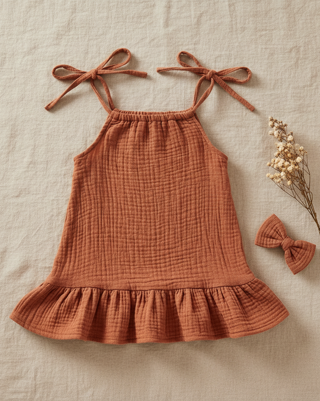 Musselin Kleid Maedchen Orange - Baby Slip Gelb - Ansicht 5