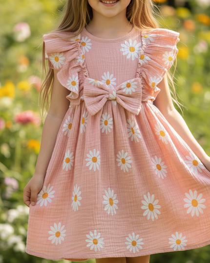 Musselin Kleid Maedchen Pink - Gaensebluemchen Print - Ansicht 4
