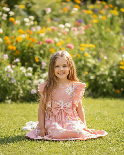 Musselin Kleid Maedchen Pink - Gaensebluemchen Print - Ansicht 5