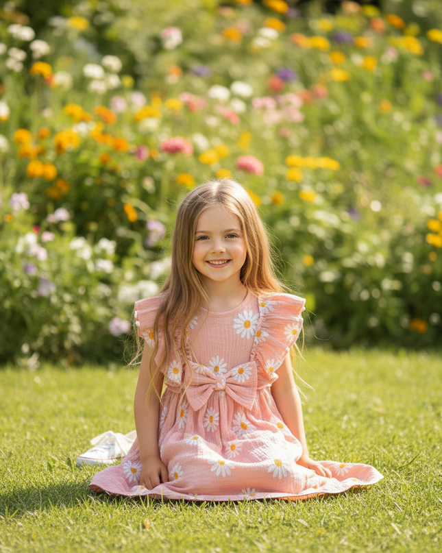 Musselin Kleid Maedchen Pink - Gaensebluemchen Print - Ansicht 5
