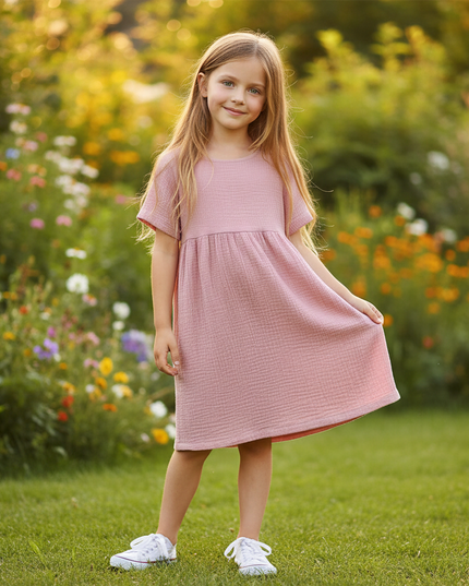 Musselin Kleid Mädchen Sommer - Rosa Baumwolle - Ansicht 1