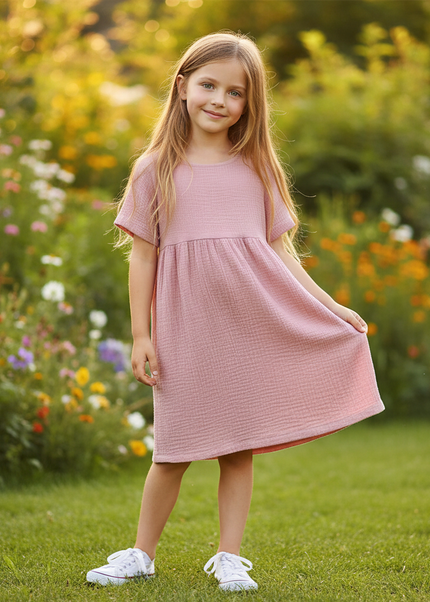 Musselin Kleid Mädchen Sommer - Rosa Baumwolle - Ansicht 1