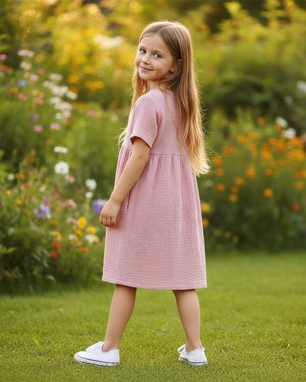 Musselin Kleid Mädchen Sommer - Rosa Baumwolle - Ansicht 2